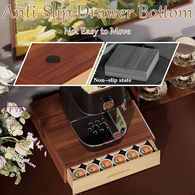 Wooden Kcup Holder for Counter,Tea and Nespresso Coffee Pod Storage Drawer,Nespresso K Cup Organizer,Keurig Pod Holder Organizer,Nespresso Coffee Bar Accessories