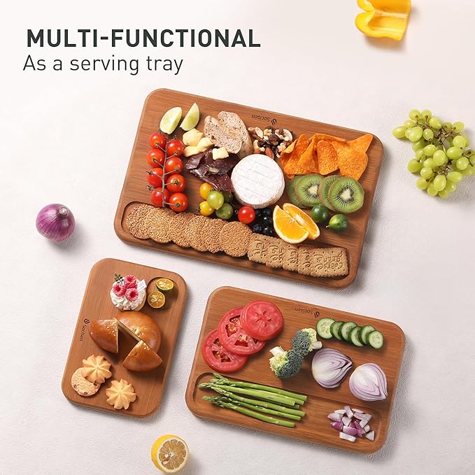 3 Packs Bamboo Cutting Board Set Non Toxic Wood Cutting Boards for Kitchen Nice Solid Thick Wood Juice Groove Chopping Board Extra Large Big Small Best Charcuterie Board for Organic Vegetable Meat