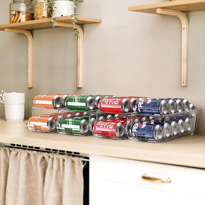 Simple Houseware 4-Pack Front-Loading Beverage Soda Can Organizer Dispenser, Clear