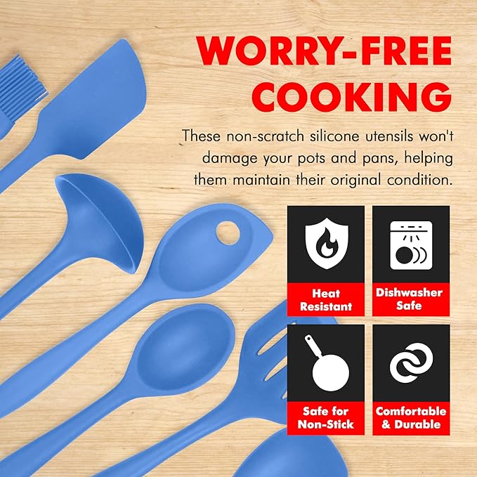 Chef Craft 7 Piece Blue Premium Silicone Kitchen Tool Set (42081)