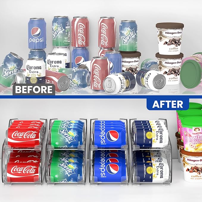 2 Pack Auto-Rolling Soda Can Organizer for Refrigerator/Fridge, Upgraded Soda Can Dispenser & Holder for Pantry Storage 10 Standard Size 12oz/ 11.2oz/ 355ml/ 330m Drink Short Cans (Clear)
