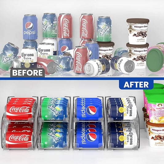 2 Pack Auto-Rolling Soda Can Organizer for Refrigerator/Fridge, Upgraded Soda Can Dispenser & Holder for Pantry Storage 10 Standard Size 12oz/ 11.2oz/ 355ml/ 330m Drink Short Cans (Clear)