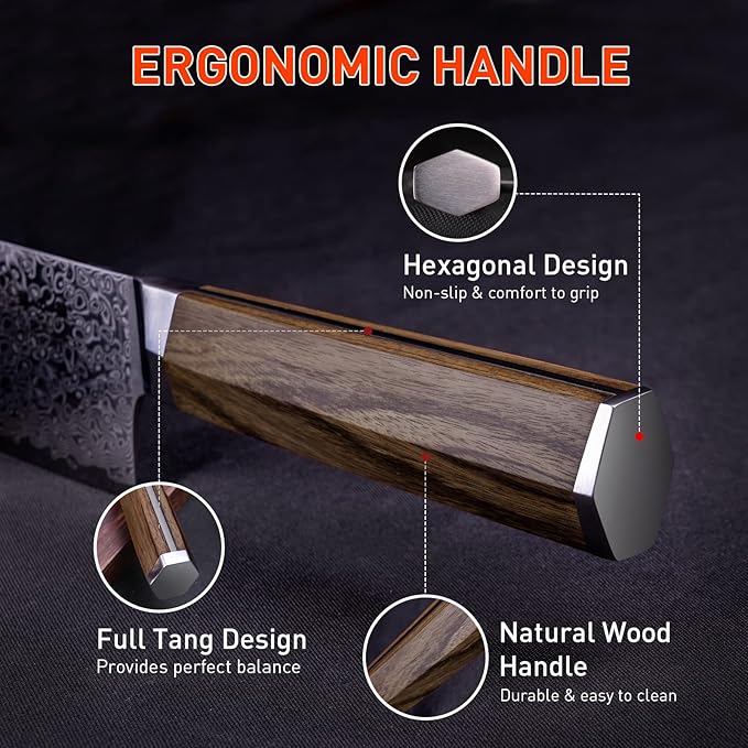 Chef Knife 6 inch, Professional Chef Knife VG 10 Damascus Super Steel 67-Layer Razor Sharp Kiritsuke Knife with Natural Wood Handle