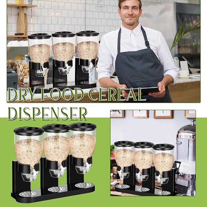 Umigy 1 Pack Triple Indispensable Dry Food Dispenser 67oz Each Capacity Cereal Container for Storage Preserving Dispensing Kitchen Rice Candy Nuts Dog Food Granola Snack Gumball Countertop (Black)