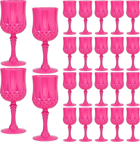 Plastic Vintage Wine Glasses 7OZ Plastic Goblets Vintage Drinking Glasses 24PCS Retro Wedding Glassware Water Goblets Reusable Drinking Cups for Party,Reception,Celebration,Bar,Whiskey(Rose Pink)