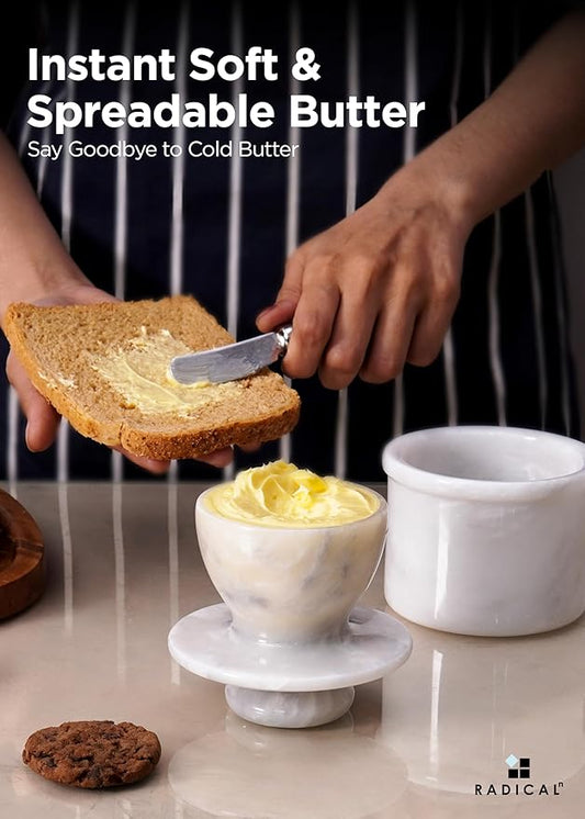 Radicaln Marble Butter Keeper 4.25'' Inches White Handmade French Butter Holder For Kitchen Counter Decor Ideal Butter Crock For Counter With Water & Butter Crock For Kitchen