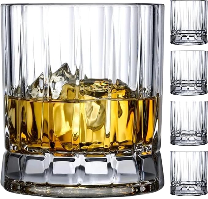 NUDE Whiskey Glasses Set of 4 SOF – 8.5 oz Premium Lead-Free Crystal Old Fashioned Rocks Glasses for Whisky, Scotch, Bourbon & Cocktails – Clear Heavy Base, Dishwasher Safe Luxury Gift Set