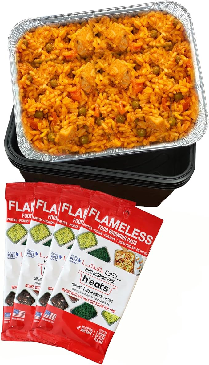 Self-Heating Buffet Kit – Flameless Food Warmer Set for Parties – Includes 4 Trays, 4 Half-Size Heat Pads & Foil Pans – Keeps Hot Food Hot for up to 3 Hours – Gel Fuel Can Alternative
