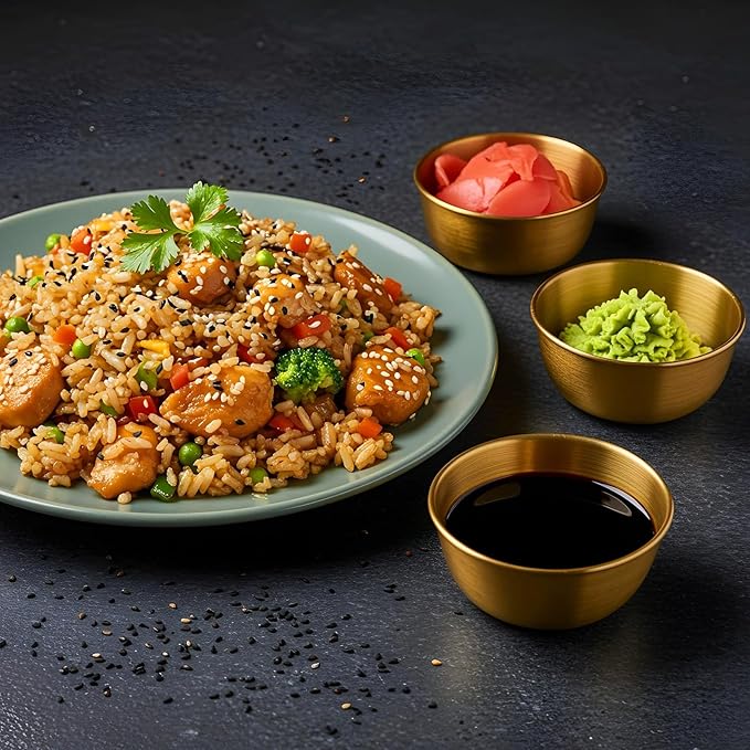 16 Pcs 3.5 inch Stainless Steel Sauce Dishes Mini Individual Saucers Bowl Round Seasoning Dishes Sushi Dipping Bowl Appetizer Plates (Gold)