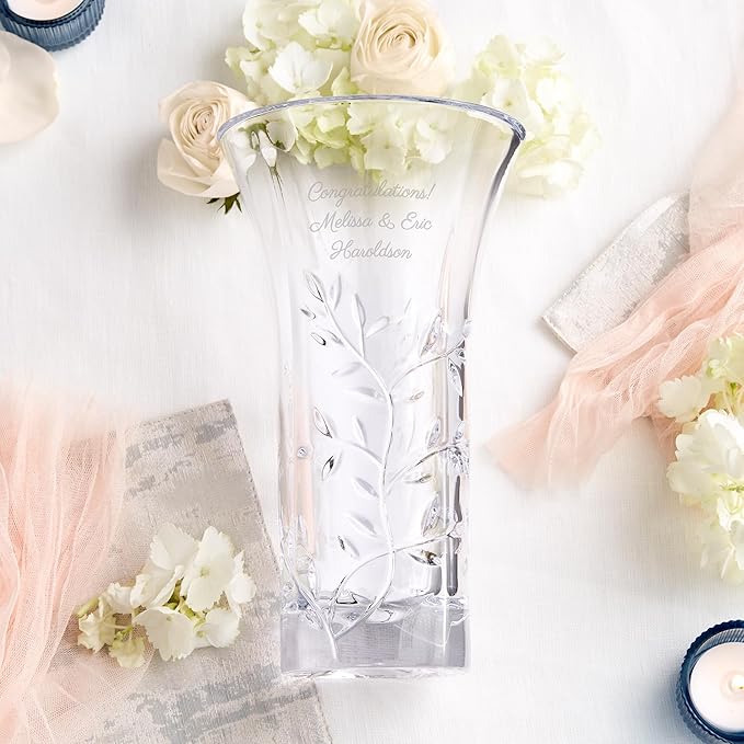 Things Remembered Vera Wang Engraved Crystal Leaf Vase (Free Customization)