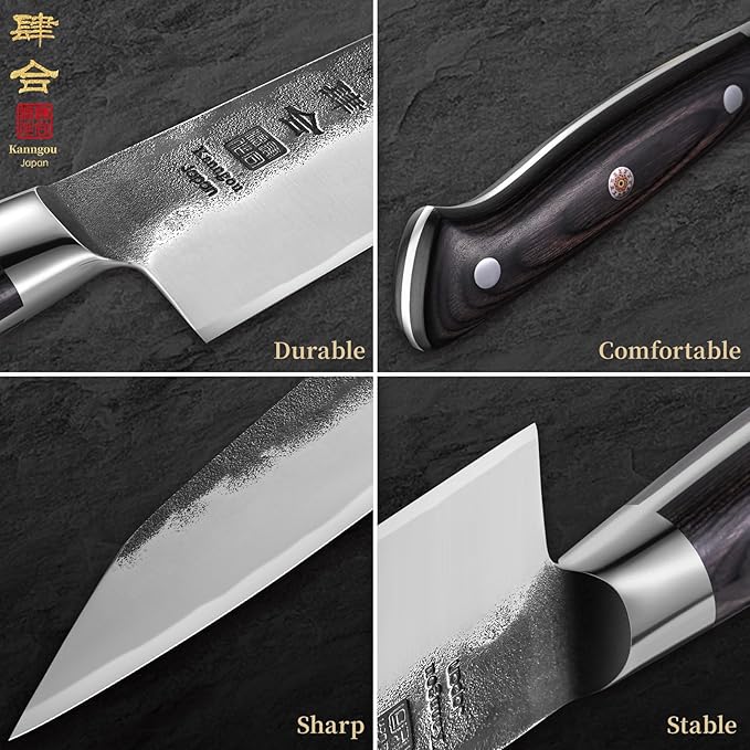 Chef Knife, Black Forged Japanese Kitchen Knife with High Carbon Stainless Steel and Full Tang Pakkawood Handle, Christmas Gift with Premium Box (8.27 Inch Kiritsuke Knife)