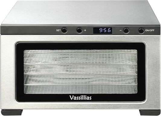 Stainless Steel Mini Food Dehydrator Dryer- 6 Stainless Steel Trays, Digital Adjustable Timer, 400W, 176°F, Temperature Control, for Jerky, Herb, Meat, Beef, Fruit and Pet Treats, Model 2016YJ, Silver