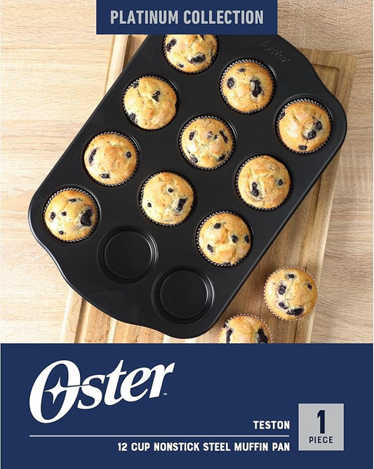 Oster Teston 12 Cup Nonstick Carbon Steel Muffin/Cupcake Baking Pan - Matte Black