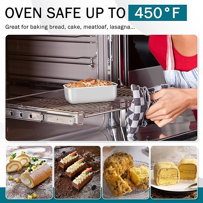 TeamFar Mini Loaf Pan, 8 PCS Stainless Steel Loaf Pans for Baking Bread, 6.3 x 3.5 Inch Bread Baking Pan for Homemade Bread, Meatloaf, Cake and Brownies, Non-Toxic, Oven & Dishwasher Safe