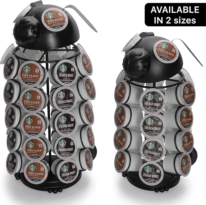 Made Easy Kit Carousel Coffee Pod Holder, Compatible with Keurig K-Pods K-Cups, Countertop Rack Storage Organizer, Metal Home and Kitchen Decor, Capsule Café Station Bar (Large, Black Dog)