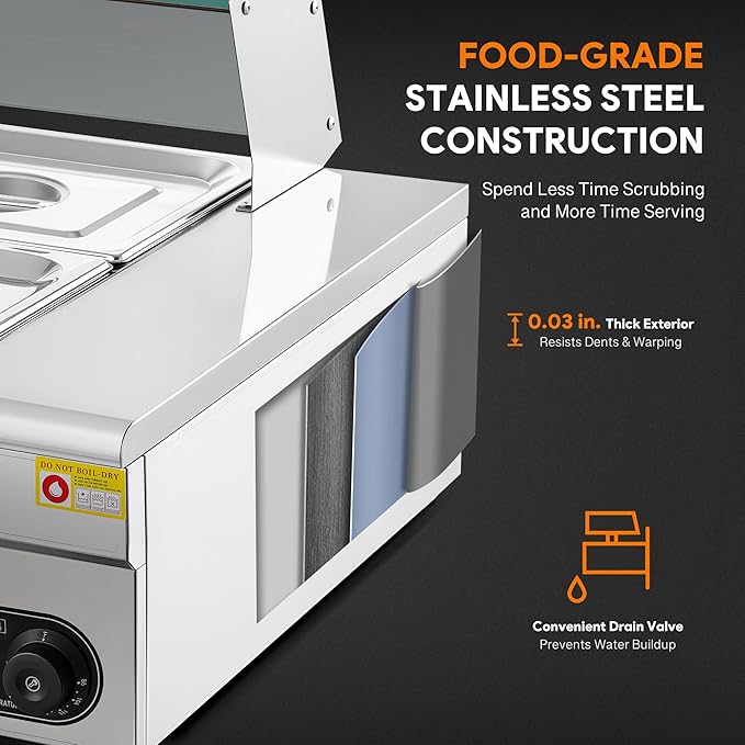 WILPREP Commercial Food Warmer with Ten 1/2 Pans, Electric Warmer for Food with Sneeze Guards Adjustable Temp. & Auto Shutoff, Stainless Steel Food Heating Unit for Buffet Food Truck Hotel Catering