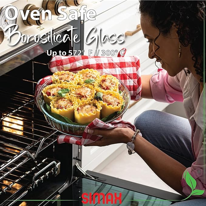 Simaxx Glass Pie Pan for Baking, 10.25 Inch Deep Round Pie Plate Dish, Apple, Pumpkin, Holiday Pies, Fluted Pie Holder, Oven Safe Tray, Borosilicate Glass Cake Tin