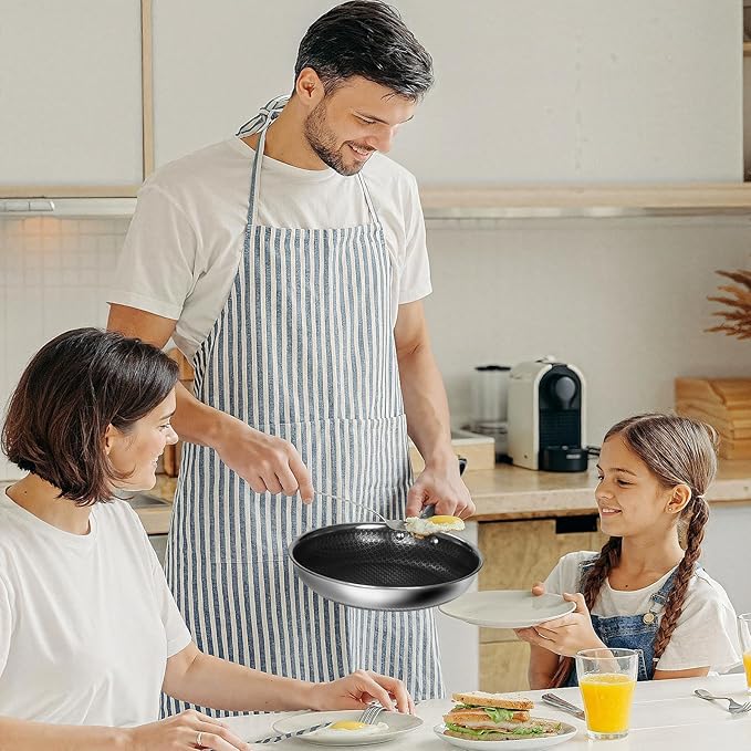 10 Inch Nonstick Frying Pan with Lid, Stainless Steel Skillet with Honeycomb Surface, Induction Compatible, Oven & Dishwasher Safe, PFAS-Free Cookware
