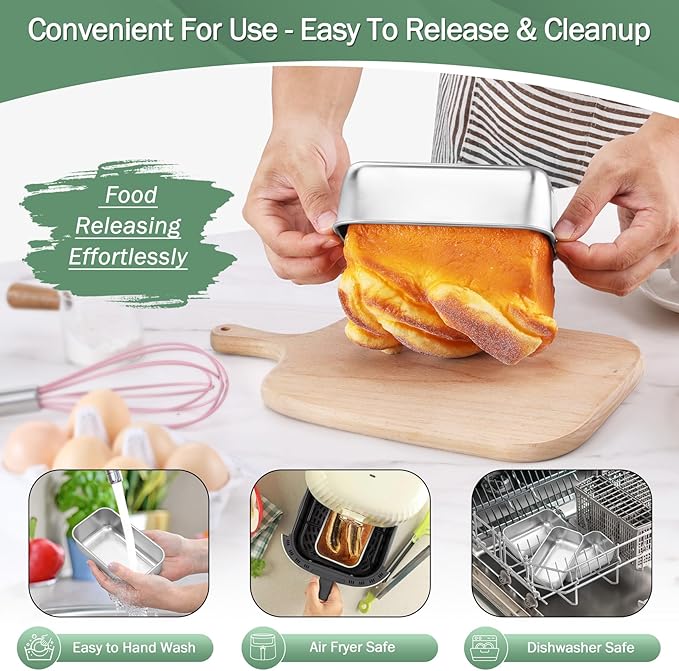 TeamFar Mini Loaf Pan, 6 PCS Stainless Steel Loaf Pans for Baking Bread, 6.3 x 3.5 Inch Bread Baking Pan for Homemade Bread, Meatloaf, Cake and Brownies, Non-Toxic, Oven & Dishwasher Safe