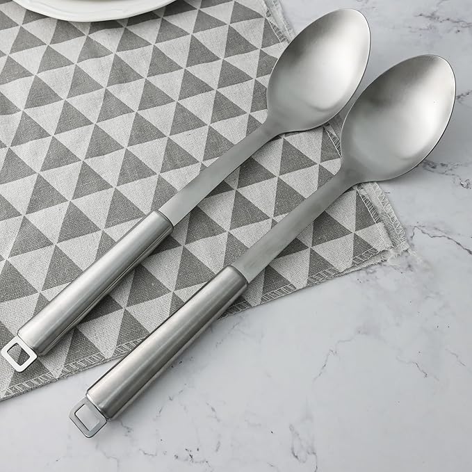 18/0 Stainless Steel Cooking Spoons Set, Serving Spoon & Slotted Spoon, Kitchen Cooking Utensils Set, Housewarming Daily Use Commercial, Pack of 2
