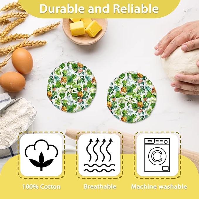 Tropical Palm Leaves and Pineapples Sourdough Jar Cover Reusable Cloth Lid for Sour Dough Starter Jar,5 Pack Bread Fermentation Container Tops Elastic Fabric Caps