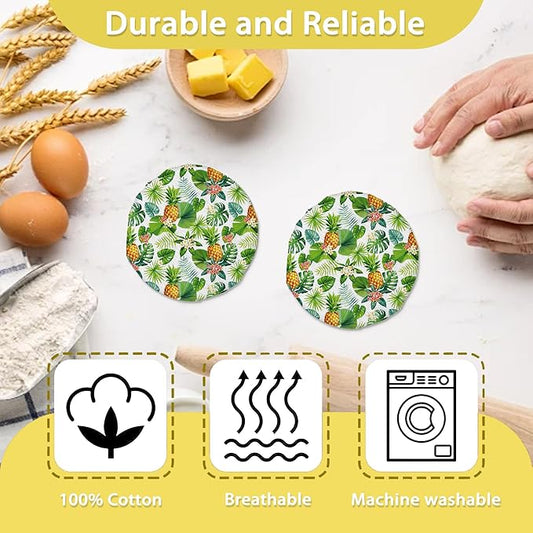 Tropical Palm Leaves and Pineapples Sourdough Jar Cover Reusable Cloth Lid for Sour Dough Starter Jar,5 Pack Bread Fermentation Container Tops Elastic Fabric Caps