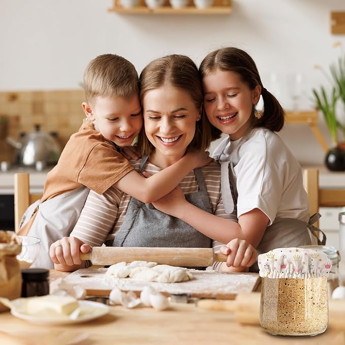Pink Crowns and Stars Sourdough Jar Cover Reusable Cloth Lid for Sour Dough Starter Jar,5 Pack Bread Fermentation Container Tops Elastic Fabric Caps