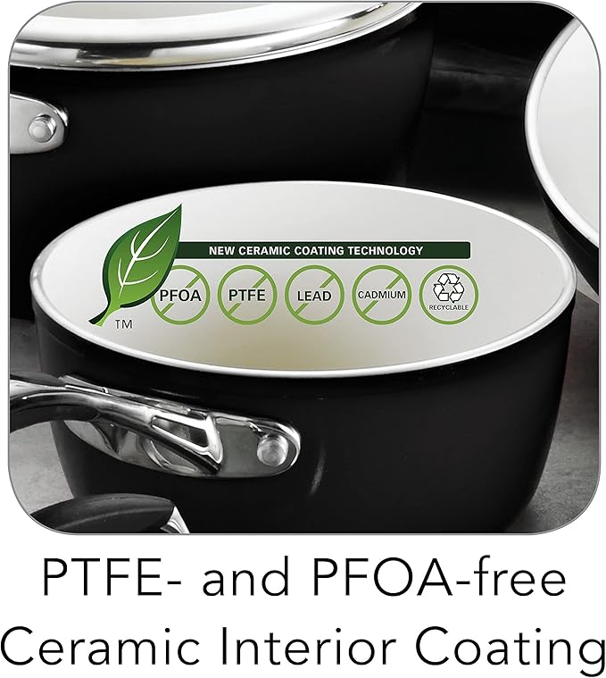 Tramontina 80110/525DS Gourmet Ceramica Deluxe Cookware Set, Non Stick Ceramic Interior, 10-Piece, Metallic Black, Made in Italy
