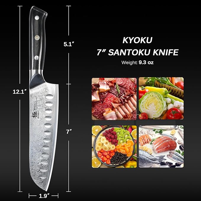 KYOKU Santoku Knife - 7" - Shogun Series - Japanese VG10 Steel Core Forged Damascus Blade - with Sheath & Case