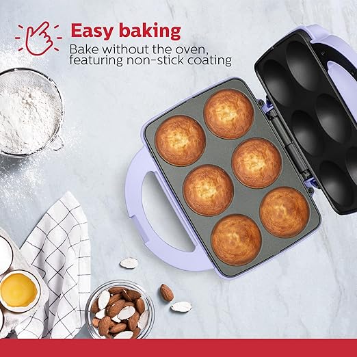 Holstein Housewares Non-Stick 6-Count Electric Cupcake Maker Machine – Bakes 6 Cupcakes, Muffins, Pizza Cups, Cinnamon Buns – Perfect for Gifts, Birthdays, Holidays, or Bake Sales, Lavender