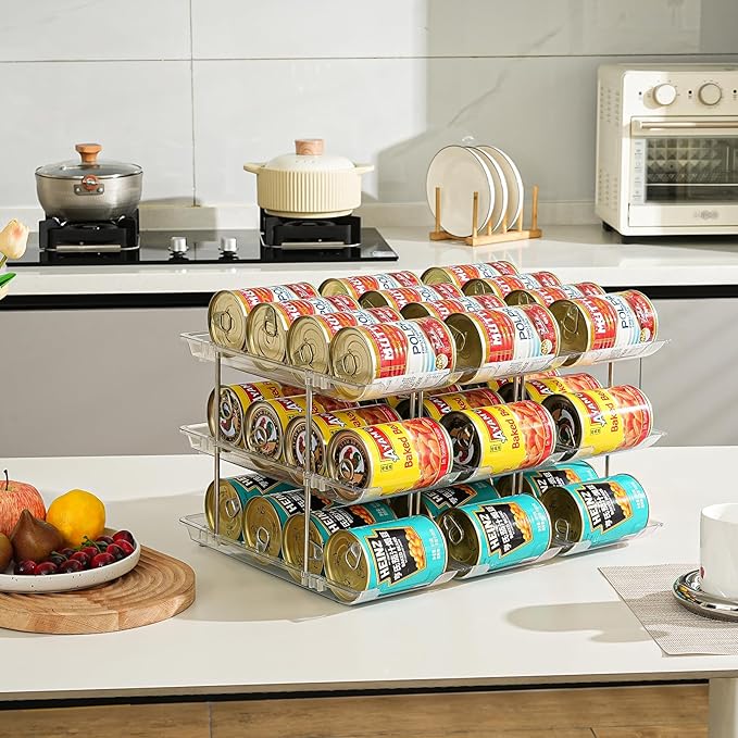 Can Organizer for Pantry, Stacking Can Storage Organizer Pantry,Automatic Can Rack for Fridge, 3Tire 3 Columns Can Holder for 36 Cans, Canned Goods Organizer