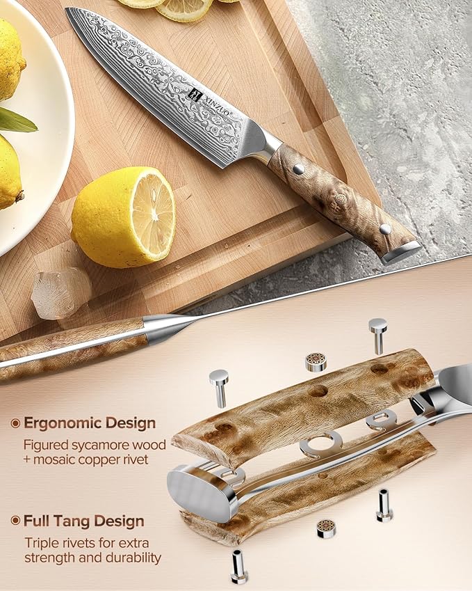 XINZUO 5.2-inch Damascus Steel Petty Knife,67-layer Steel,Perfect for Cutting Fruit and Vegetables Peeling Multipurpose Kitchen Knife with Figured Sycamore Handle