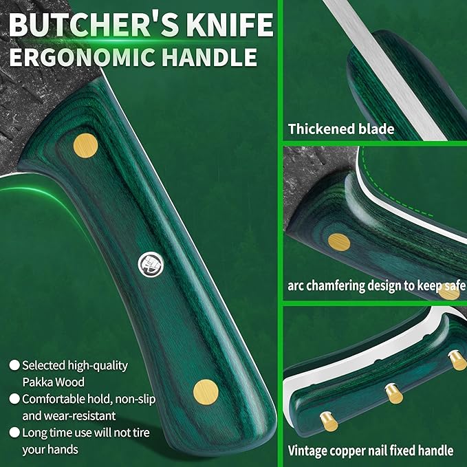 FULLHI Butcher Knife Set with Kitchen Shears, Hand Forged Chef Boning Knife With Scissors High Carbon Steel For Kitchen, Camping, BBQ