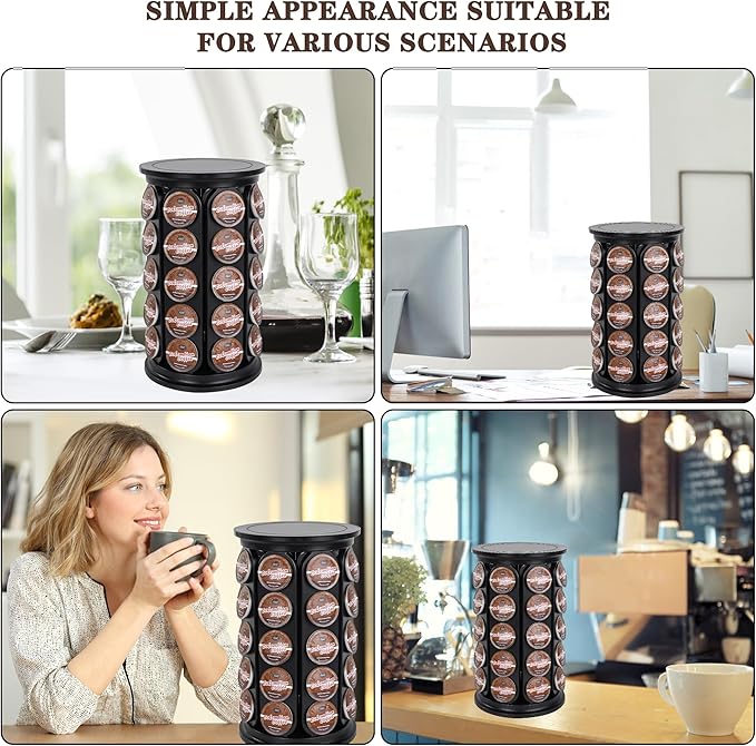Coffee Pod Holder, Holds 40 K Cup Coffee Capsules, Large Capacity Round Organizer with 360-Degree Rotation, Black