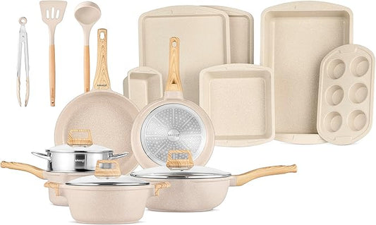 Bakken-Swiss 20-Piece Kitchen Cookware Set – Granite Non-Stick – Eco-Friendly – for All Stoves & Oven-Safe