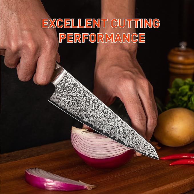 Chef Knife 6 inch, Professional Chef Knife VG 10 Damascus Super Steel 67-Layer Razor Sharp Kiritsuke Knife with Natural Wood Handle