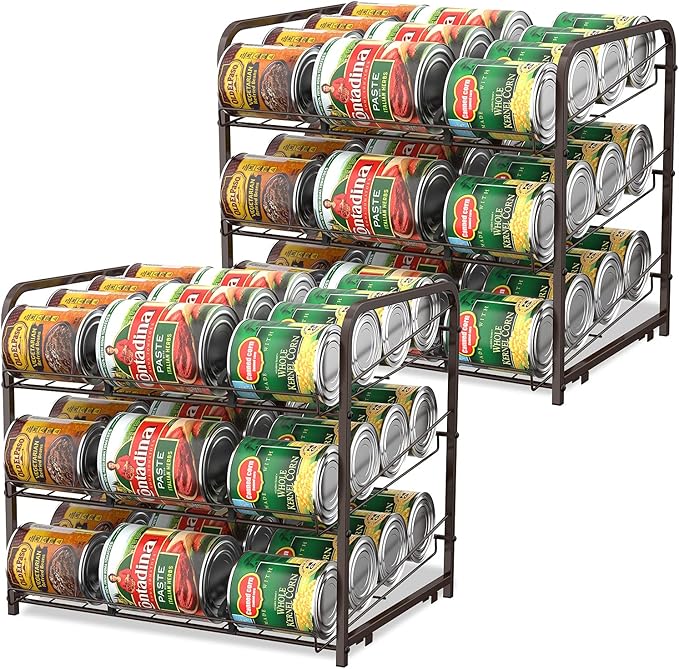 Can Organizer for Pantry Stackable 2 Pack, Can Storage Organizer Rack Stacking Can Dispensers Small Space Holds up to 36 Cans for Pantry, Kitchen, Cabinet- Brown