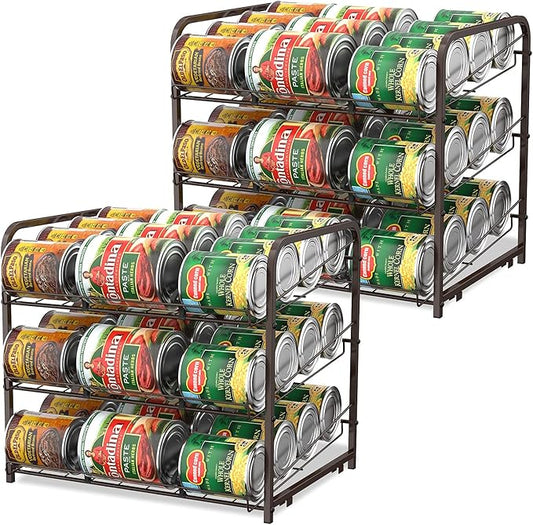 Can Organizer for Pantry Stackable 2 Pack, Can Storage Organizer Rack Stacking Can Dispensers Small Space Holds up to 36 Cans for Pantry, Kitchen, Cabinet- Brown