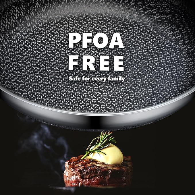 Non Stick Frying Pans Set, Hybrid Pans Set Nonstick (8+10+12inch),Skillets for cooking, PFOA Free Stainless Steel Kitchen set, Dishwasher and Oven-Safe Cookware Sets