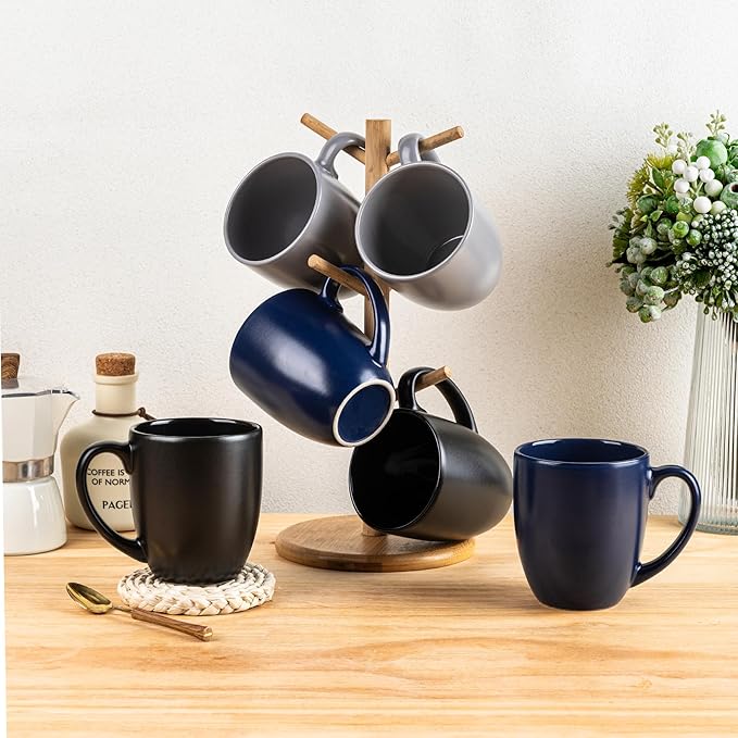 GBHOME 16oz Coffee Mugs Set of 6, Large Ceramic Coffee Mugs for Man, Woman, Dad, Mom, Modern Coffee Mugs Set with handle for Tea/Latte/Cappuccino/Milk/Cocoa. Dishwasher&Microwave Safe,Multi-Color