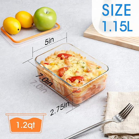 NUTRIUPS MIni-1.2QT Small Glass Baking Dish with Lid,(7×5 inches)Deep Rectangular Baking Dish for Oven