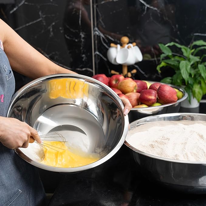 WHYSKO® Large Mixing Bowls, Set of 3 Stainless Steel 16 Quart Bowls for Restaurants, Food Service, Caterers and Home Kitchen Use, Rust Proof Bowls Great for Meal Prep, Baking, Serving, Food Storage