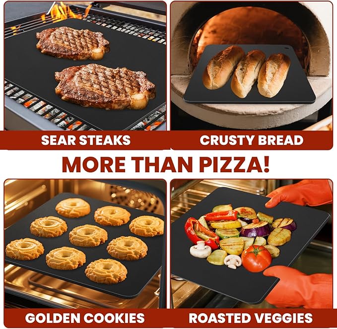1MORE Pizza Steel for Oven,13"x13"Steels Pizza for Grill,1/4" Thick Pre-Seasoned Pizza Cooking Steel for Artisan Pizza, Bread, BBQ Restaurant-Quality Crisp Crust | Perfect for Oven Baked