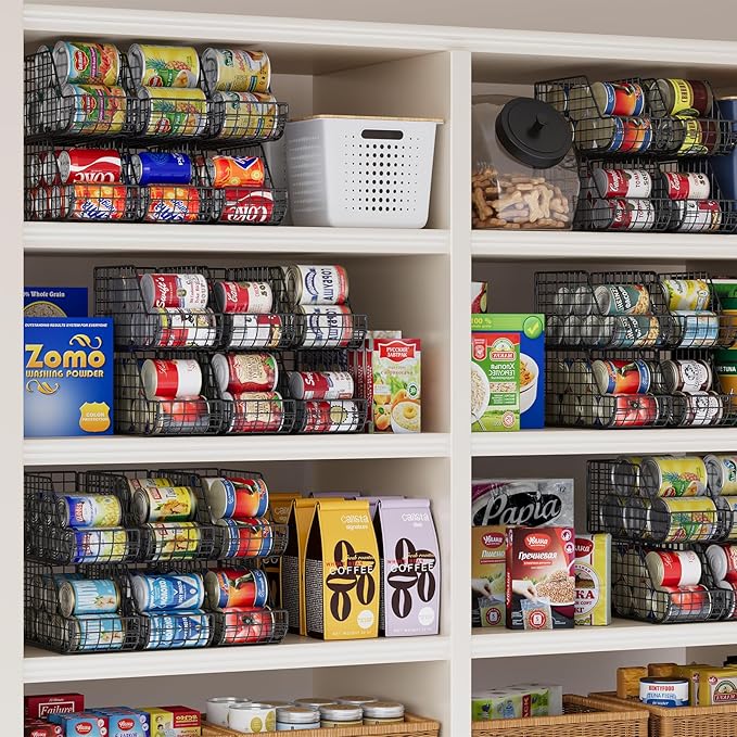 X-cosrack 6Pack Stackable Can Rack Organizer for Kitchen Pantry,Max Can Storage Holder,Durable Can Dispenser & Canned Goods Organizer for Various Ounces of Canned Food Soda Drinks, 2 Pack 3-Tier