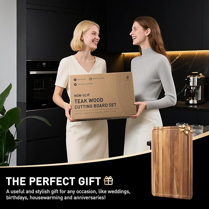 Extra Large Teak Wood Cutting Board 20inch for Kitchen Non Slip Feet Over Sink Butcher Block Chopping Board Nice Solid Thick Wooden Juice Groove Big Xl XXl large Best Hardwood Kitchen Counter Organic