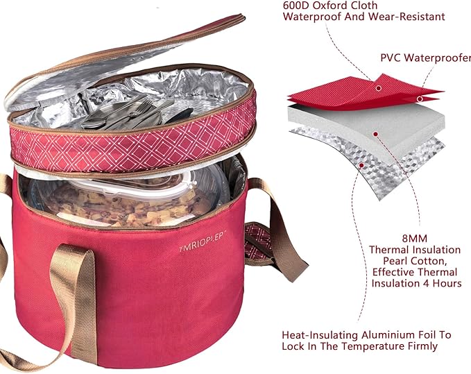 2 Pack Pie Carrier with Lids and Handles, Loadable Cupcake or Pizza Storage Containers, Includes Insulated Bags and Insulated Non-Slip Pads, Perfect for Transportation (Red)