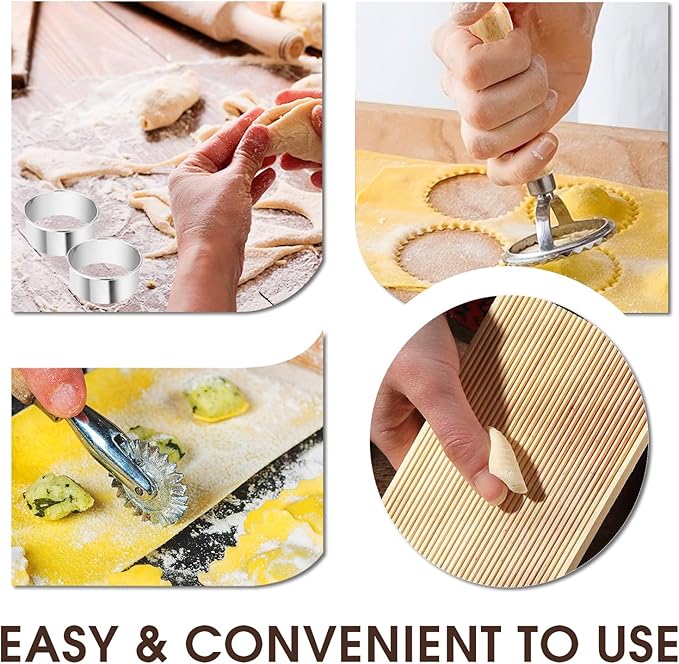 Pasta Making Tools, 9 PCS Wood Pasta Making Kit with Pasta Drying Rack, Pasta Roller, Gnocchi Board, Ravioli Cutter Pasta Making Accessories