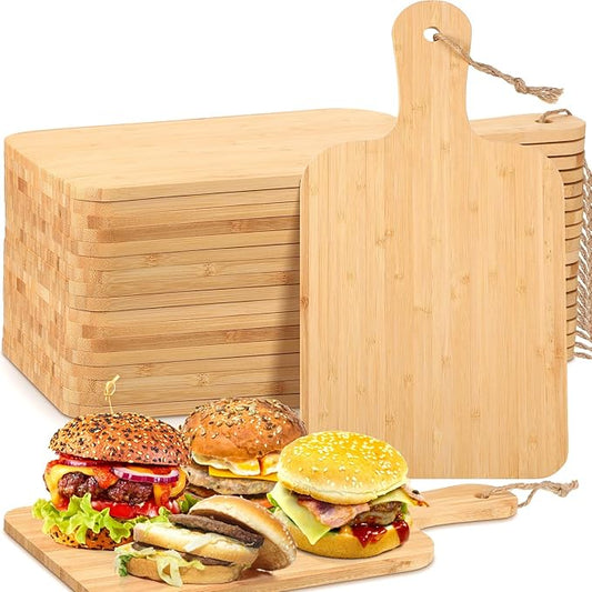 Tanlade 18 Pcs Bamboo Cutting Board Bulk 15" x 7" Chopping Board with Handle Wood Charcuterie plank Engraving Serving Kitchen Planks for Wedding Housewarming Gift