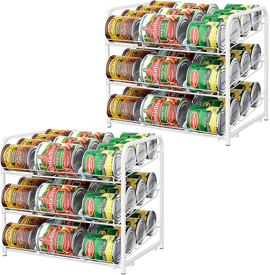 BTY Can Organizer for Pantry Stackable Can Rack Organizer 2 Pack Stacking Can Storage Dispensers 3 Tier Small Space Holds up to 36 Cans for Pantry, Kitchen, Cabinet White