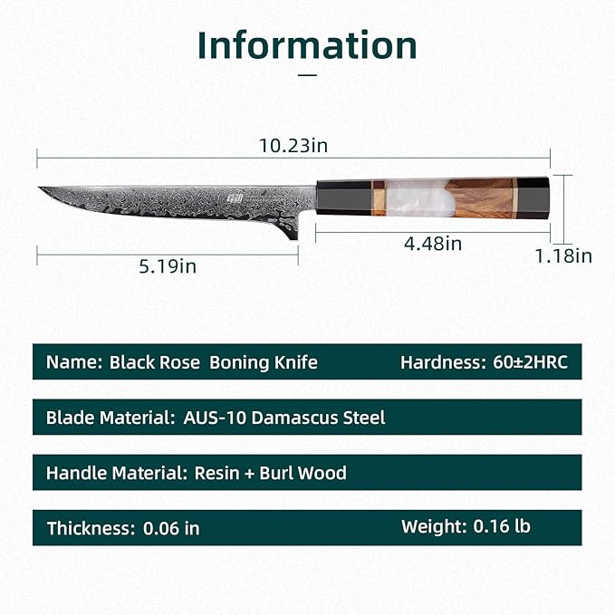 FINDKING Boning Knife 5.5 Inch, Sharp Trimming & Fillet Knife for Meat, Brisket & Fish, Japanese Style (BLACK-ROSE Series)